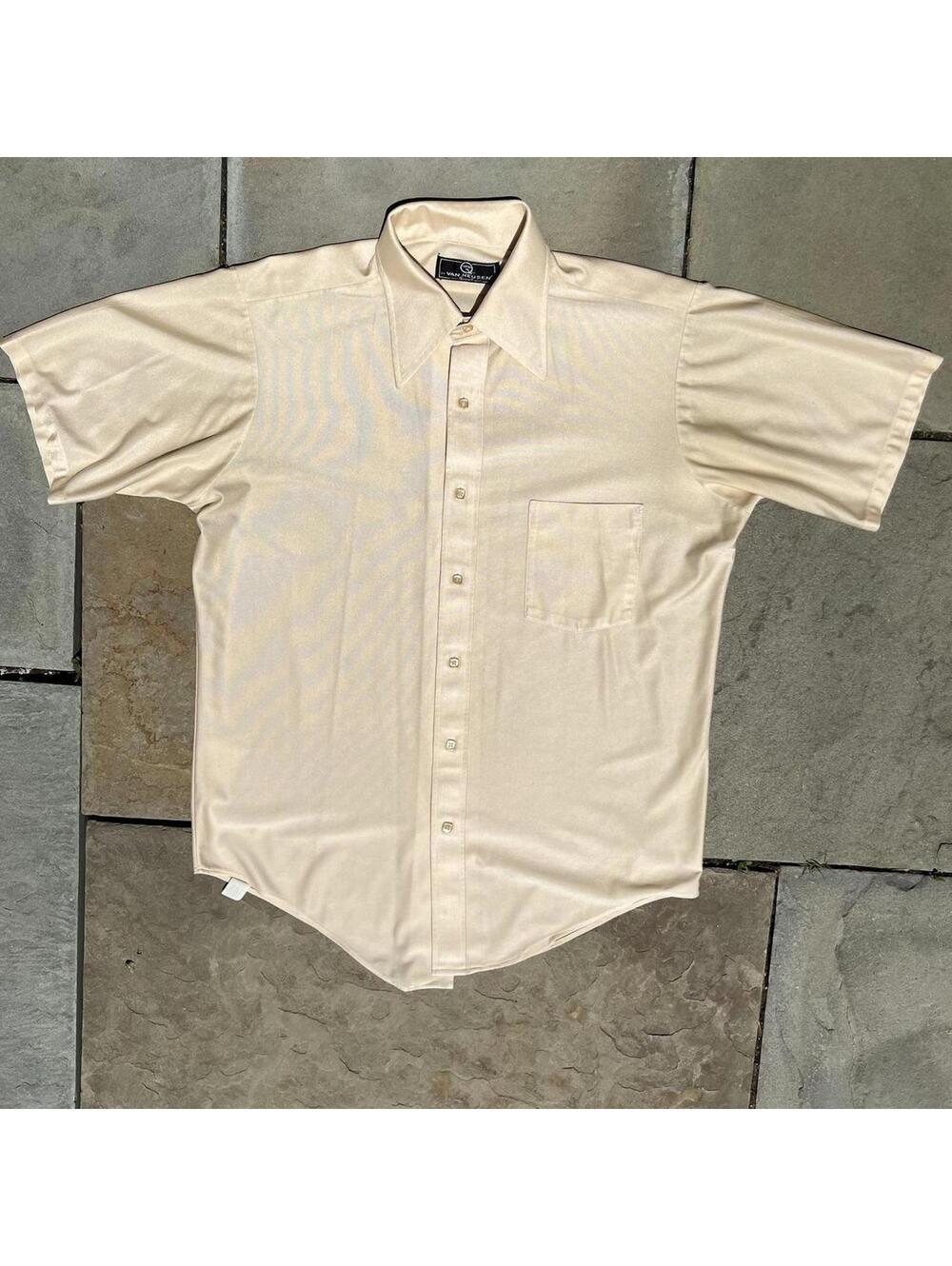 Vintage 70s Pale Yellow Qiana Nylon Short Sleeve Club Shirt